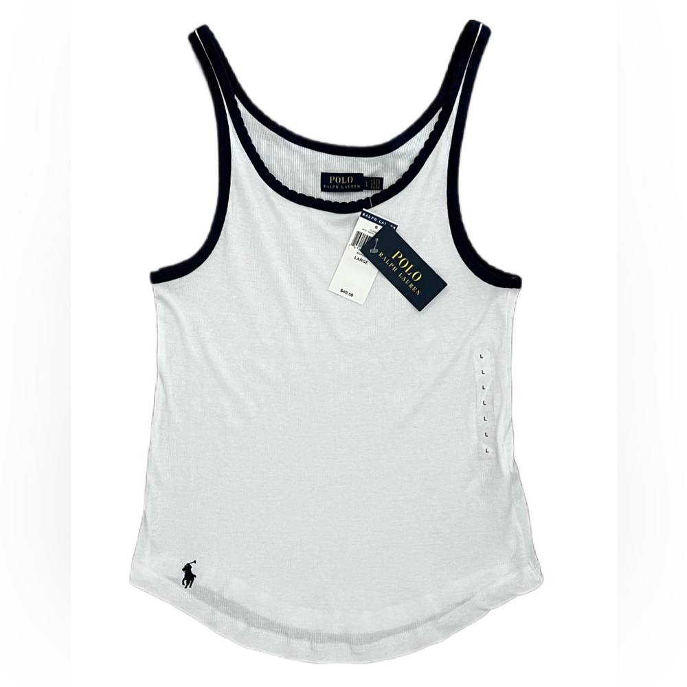 NWT RALPH LAUREN POLO women’s tank top size Large BLUE AND WHITE! NEW